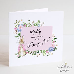 Tarjeta de niña de las flores - Diseño personalizado de conejito