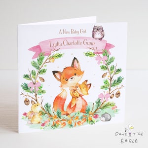 Tarjeta Fox New Baby Girl - Personalizada - Woodland