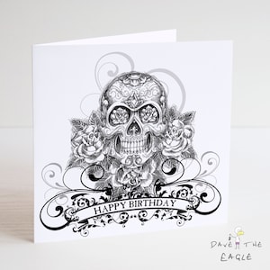 Skull and Flowers Geburtstagskarte - Sugar Skull