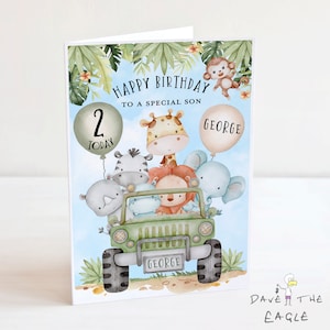 Cartão de aniversário de animais da selva - personalizado - no Safari - A5