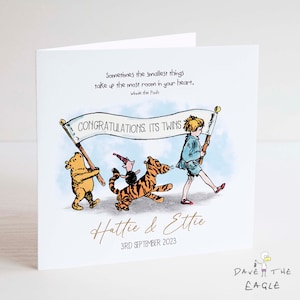 Winnie de Poeh Twins nieuwe babykaart - klassiek sentiment
