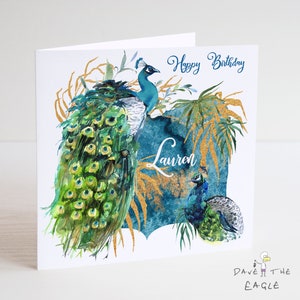Carte Anniversaire Paon - Personnalisée