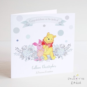 Tarjeta de Winnie the Pooh para el nuevo bebé: regalo personalizado para recién nacido