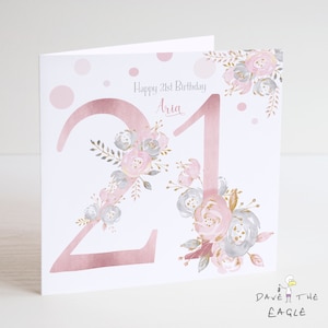 Carte de 21e anniversaire - personnalisée - Blush et or - Anniversaire pour femme ou fille
