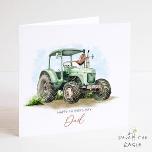 Biglietto d'auguri personalizzato per la festa del papà a tema agricolo: vita di campagna, guardiacaccia, trattore agricolo