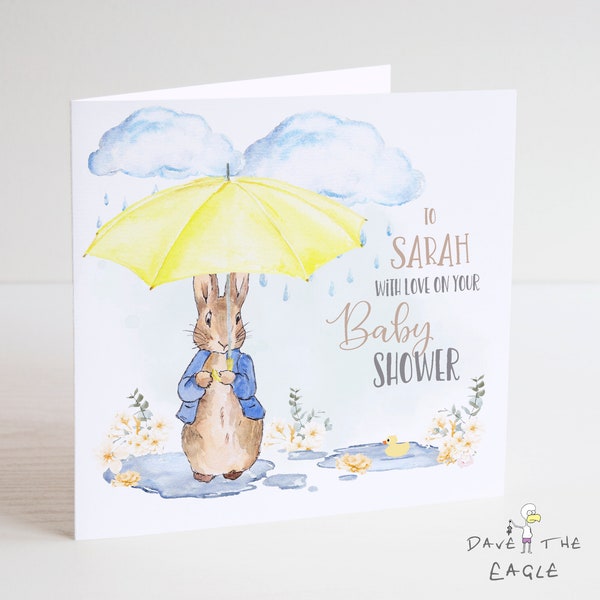 Baby Shower Card - Unisex - Personalised Bunny Rabbit Design