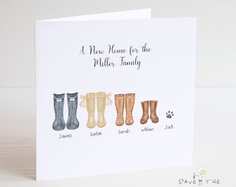 New Home Family Wellies Card - Neutral - Personalised