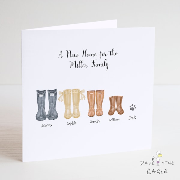 New Home Family Wellies Card - Neutral - Personalised