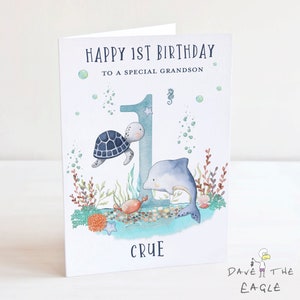 Carte d'anniversaire sous la mer - fils, petit-fils, neveu personnalisé. 1-9 ans