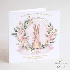 Christening or Baptism Card - Vintage Bunny Rabbit - Personalised