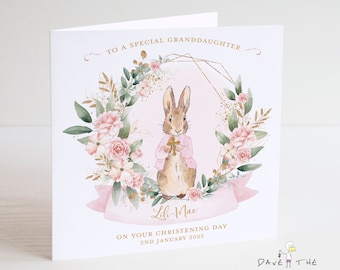 Taufkarte oder Taufkarte - Vintage Hase - Personalisiert