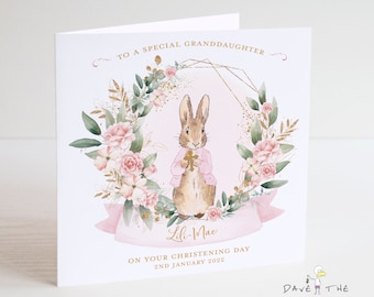 Christening or Baptism Card - Vintage Bunny Rabbit - Personalised