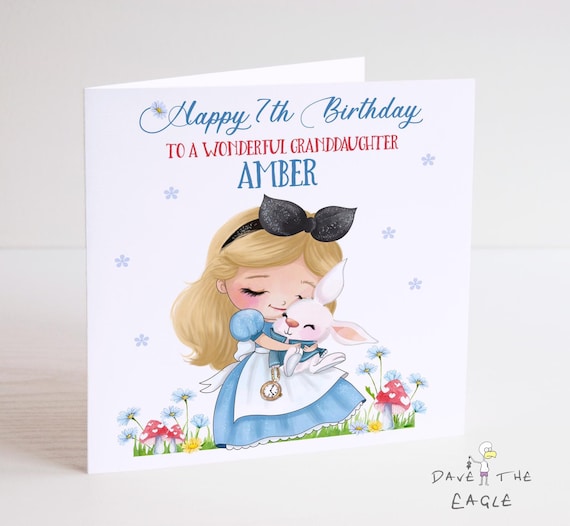 Handmade Personalised Cute Alice In Wonderland Birthday Card Any Age