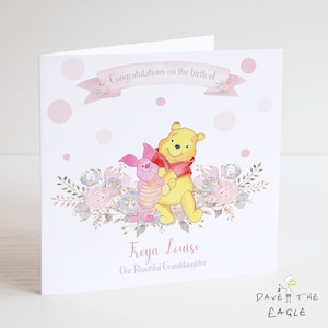 Carte Winnie l'ourson pour bébé fille - Cadeau personnalisé pour nouveau-né