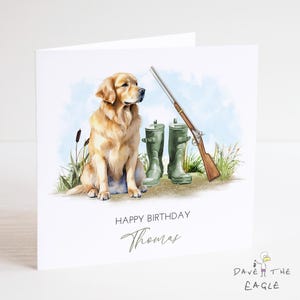 Biglietto di auguri di compleanno personalizzato a tema caccia - Vita di campagna, guardiacaccia, caccia e tiro, Golden Retriever