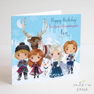 FROZEN personalisierte Geburtstagskarte - Elsa, Anna Olaf - lassen Sie es gehen - Mädchen