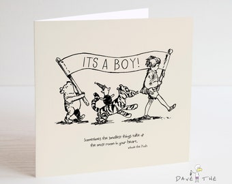 Winnie the Pooh Classic Sentiment Card - Quote New Baby Boy