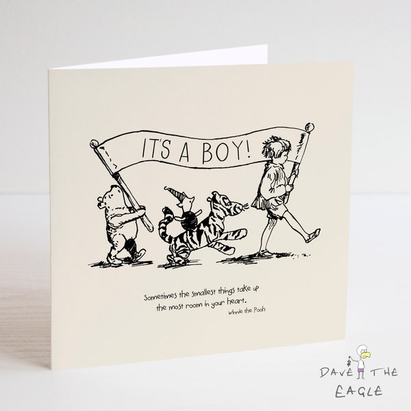 Winnie the Pooh Classic Sentiment Card - Quote New Baby Boy