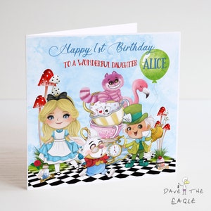 Alice in Wonderland gepersonaliseerde verjaardagskaart - Nieuw