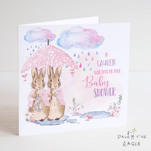 Twins Baby Shower Card - Baby Girls - Conception personnalisée de lapin de lapin
