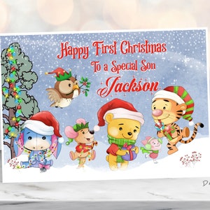 Gepersonaliseerde Winnie de Poeh-kerstkaart - Baby's First Christmas
