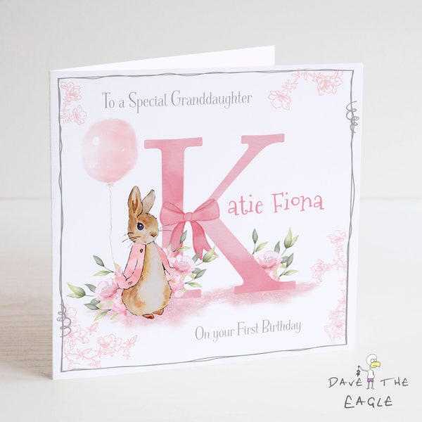 Personalised Initial Birthday Card A-Z - Vintage Bunny Rabbit