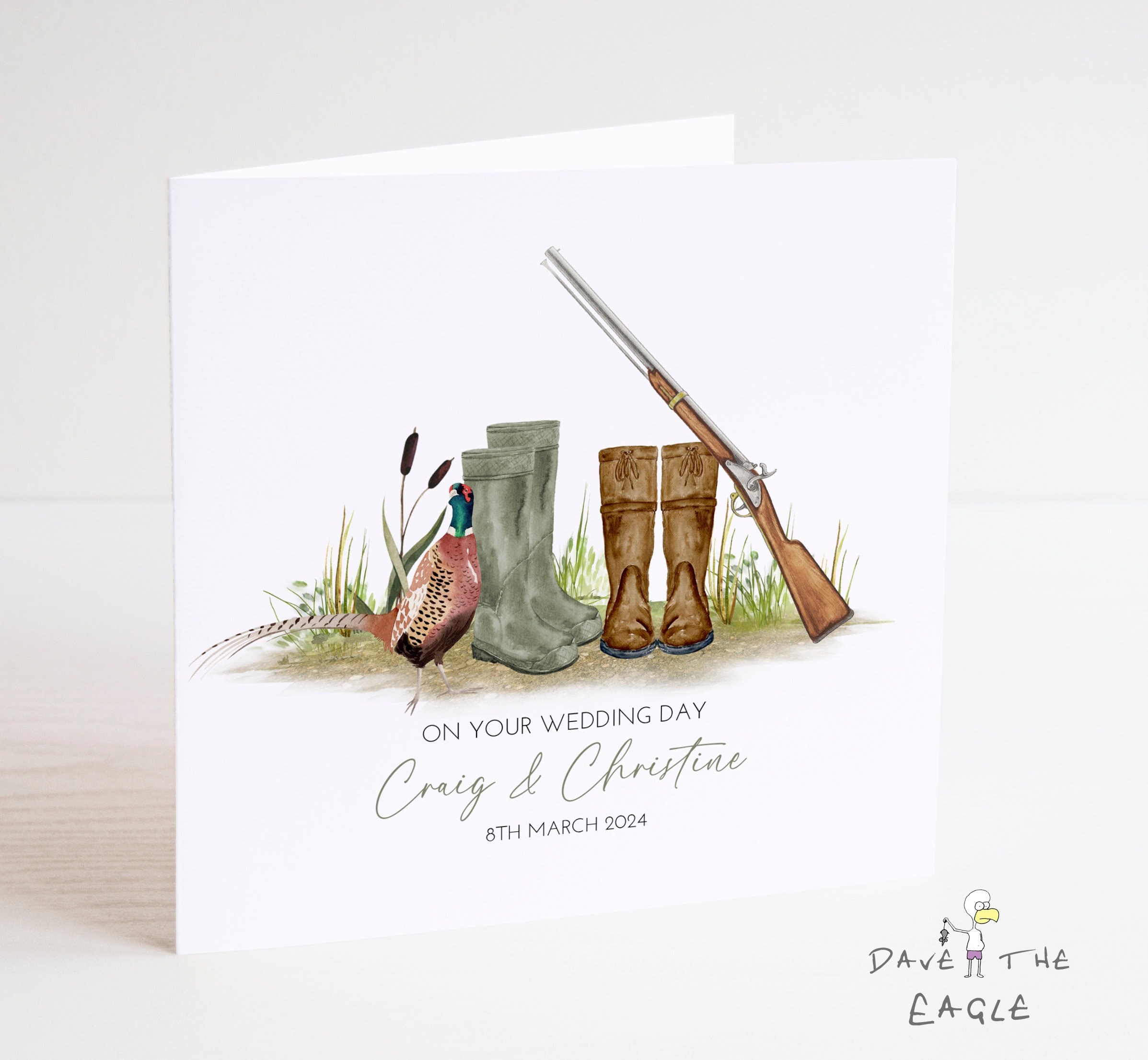 Hunting & Shooting Personalised Wedding Card - Country Life, Gamekeeper, Pheasant.