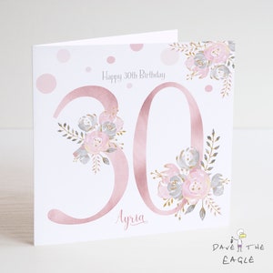 Carte 30e anniversaire - personnalisée - Blush et or - Anniversaire pour femme ou fille