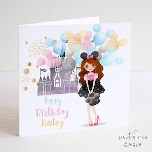 Carte d'anniversaire pour filles avec château et ballons - Auburn