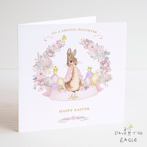 Kaninchen Osterkarte - Mädchen Häschen und Küken personalisiertes Design