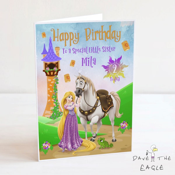 Carte d'anniversaire Raiponce - A5 personnalisée