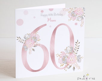 60th Birthday card - Personalised - Blush and Gold - Ladies or Girls Birthday