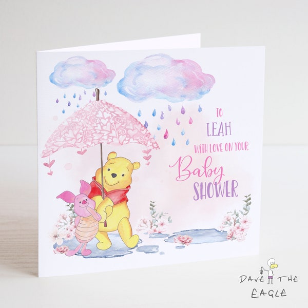 Winnie The Pooh Baby Shower Card - Baby Girl - Personalised