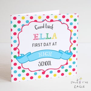 Tarjeta de primer día en la escuela secundaria - Niños y niñas - Personalizada