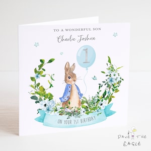 Personalisierte Geburtstagskarte für Jungen - Vintage Bunny Rabbit Design