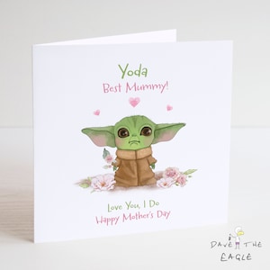 BABY YODA Moederdagkaart - Mandalorian - Star Wars - roze bloemen