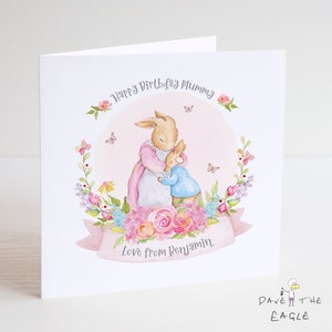 Personalisierte Geburtstagskarte für Mama - Vintage Bunny Rabbit