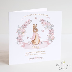 Geburtstagskarte Mädchen - Vintage Hase Kaninchen - Personalisiert