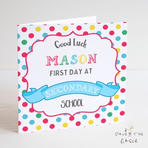 Tarjeta de primer día en la escuela secundaria - Niños y niñas - Personalizada