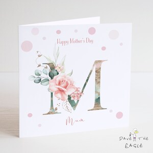 Floral Initial Mother&#39;s Day Card - Mum Mummy Mom