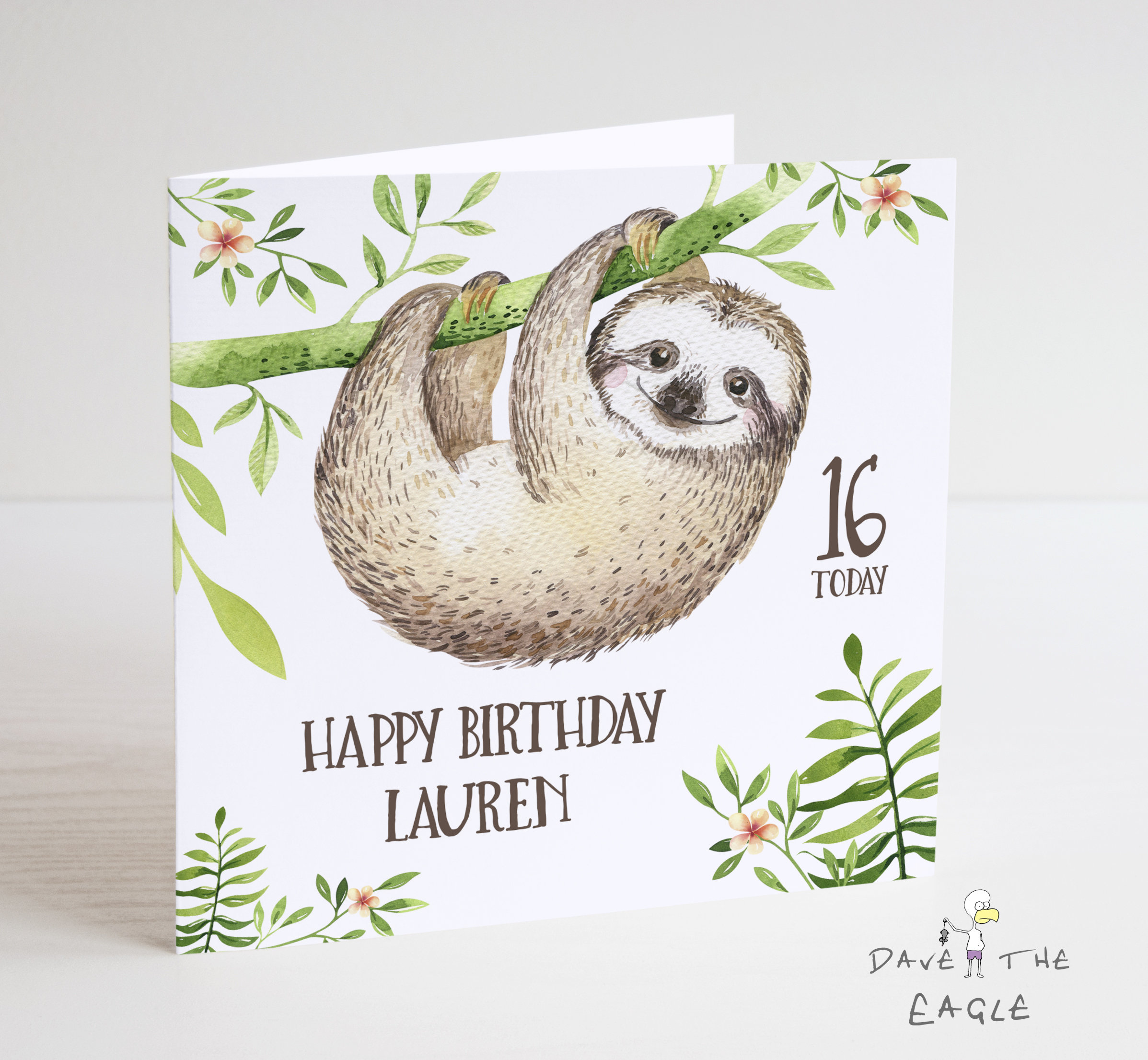 Sloth Personalised Birthday card | Etsy