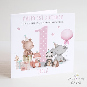 Biglietto di compleanno con animali – Prima festa di compleanno – Festa con animali – Figlia nipote personalizzata – Età 1-9