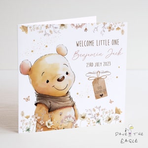 Winnie the Pooh New Baby Card - Personalizado - Bienvenido pequeño