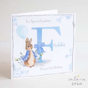 Tarjeta de cumpleaños inicial personalizada A-Z - Conejo de conejito vintage del alfabeto