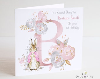 Personalised Initial Birthday Card A-Z - Vintage Bunny Rabbit