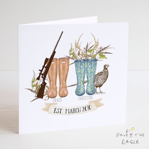 Tarjeta de boda personalizada de caza y tiro: vida en el campo, guardabosques, faisán.