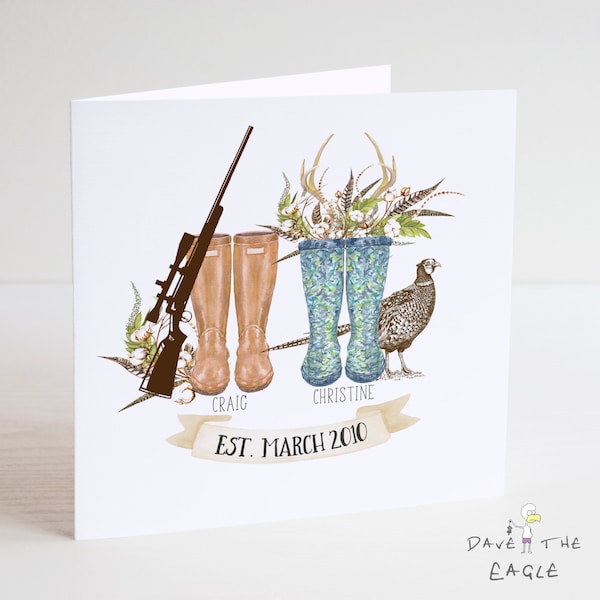 Hunting & Shooting Personalised Wedding Card - Country Life, Gamekeeper, Pheasant.