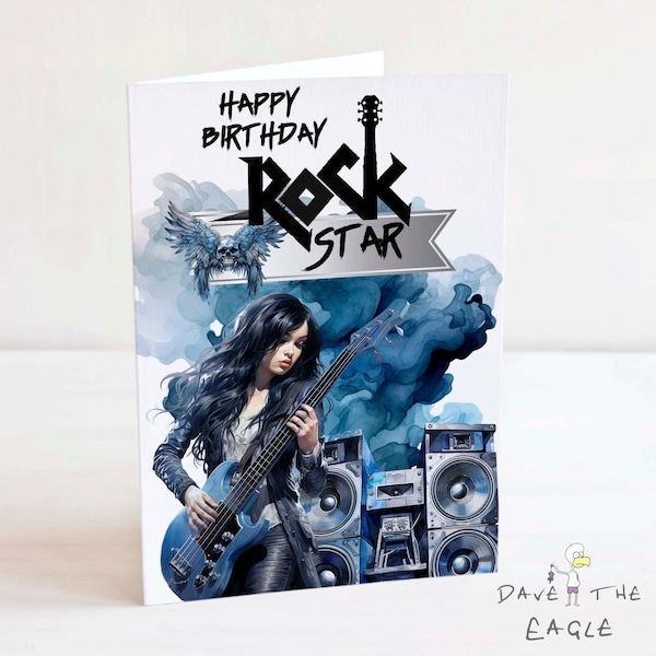 Rock Chick Birthday Card - Music Guitar - Rock Star