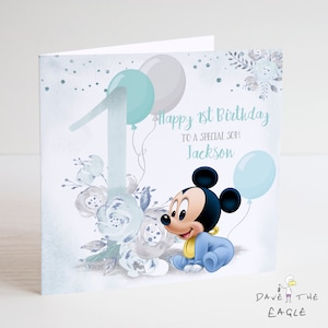 Carte d'anniversaire Mickey Mouse pour garçons - fils, petit-fils neveu - personnalisée - 1-9 ans