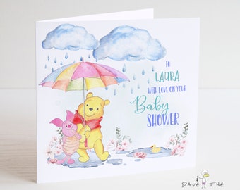 Winnie The Pooh Baby Shower Card - Baby Boy - Personalised